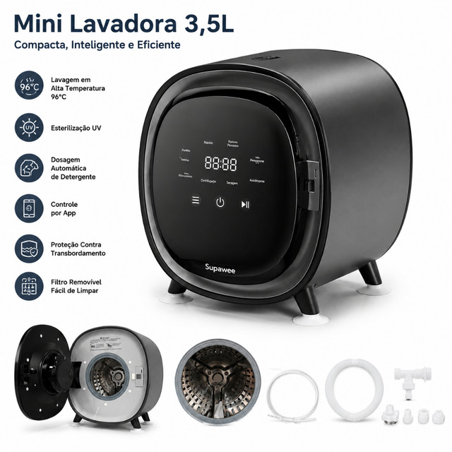 Lava e Seca 3,5kg Inverter Econômica com 8 Programas de Lavagem