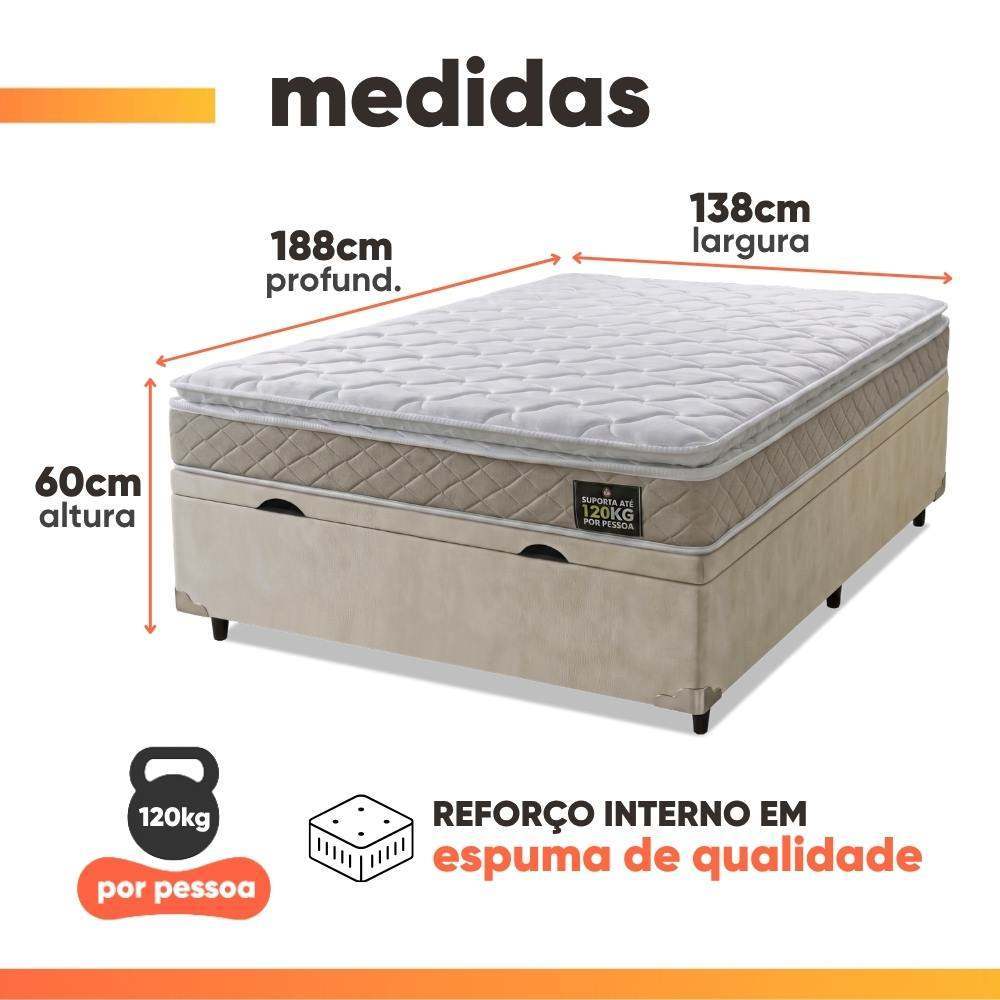 Cama Box Baú Casal Colchão D33 Pillow Top Millenium 138x188x60cm Bege - Suporta até 120kg por Pessoa · foto 2