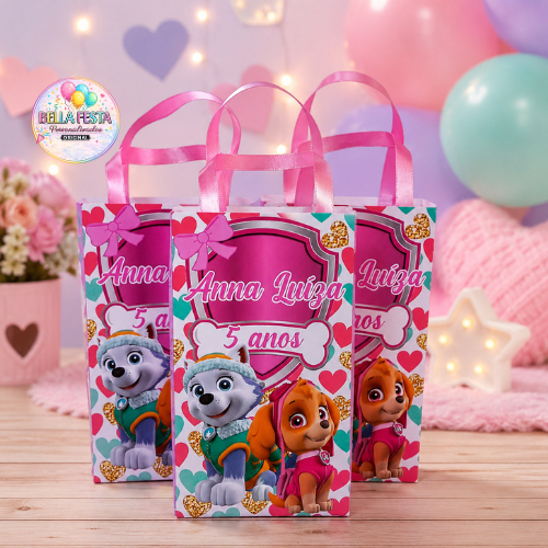 sacolinha surpresa personalizada lembrancinha patrulha canina menina rosa festa infantil