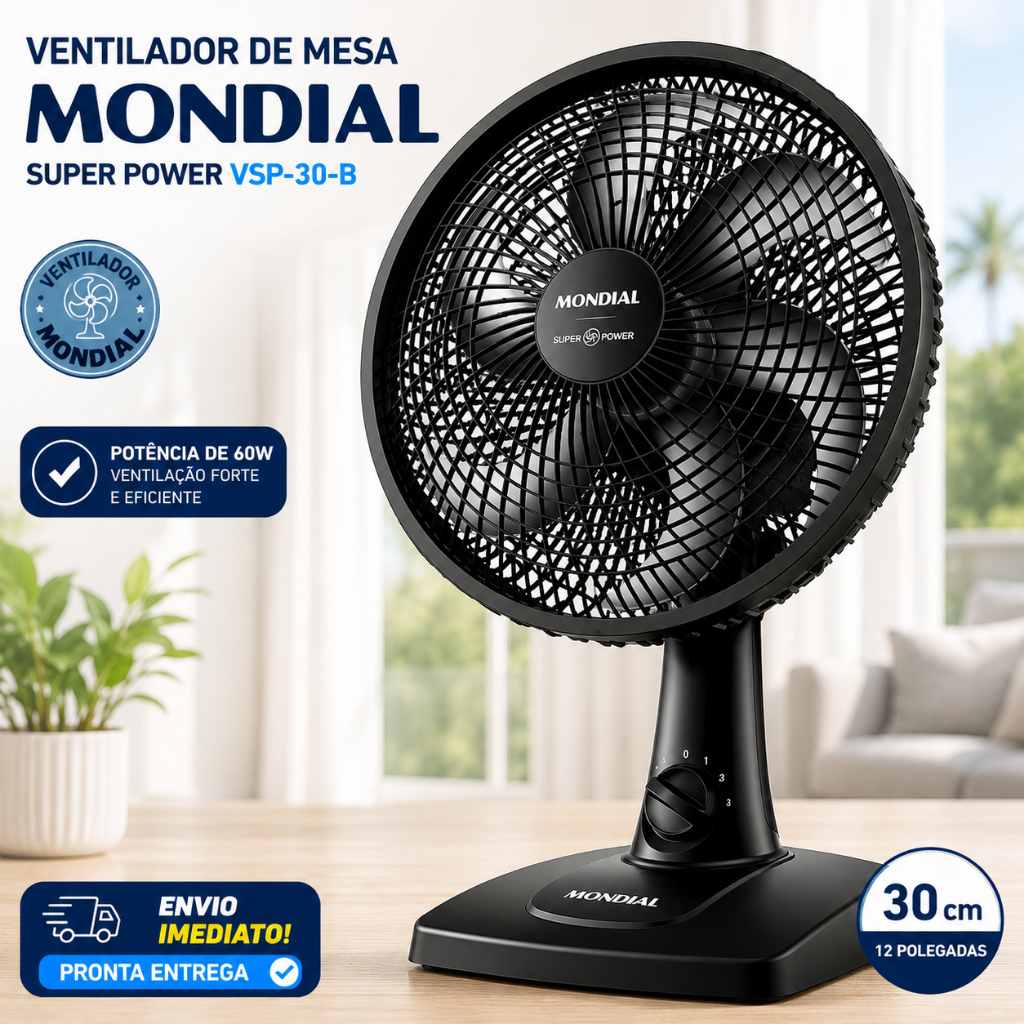 🌬️ Ventilador de Mesa Mondial Super Power 30cm 60W VSP-30-B 127V