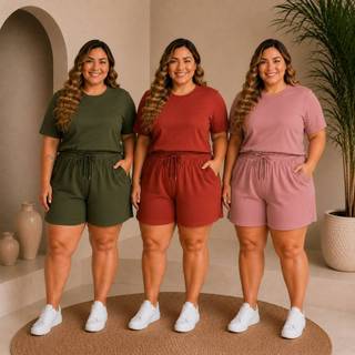 Kit 3 short e blusa feminino plus size conjunto confortavel elegante soltinho blusa manga curta short cintura alta leve