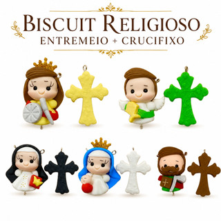Kit Biscuit Entremeio e Crucifixo Rosário Espírito Santo para Artesanato Lembrancinhas Batizado Primeira Comunhão