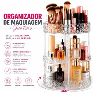 Organizador De Maquiagem Giratório 360° Acrílico Porta Maquiagem Perfume Cosméticos Ajust…