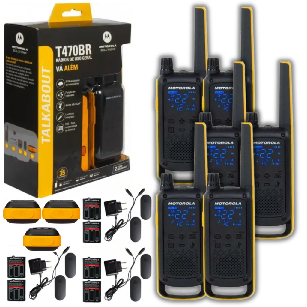 Kit 6 Rádio Comunicador 35km Uhf Talkabout Motorola T470br