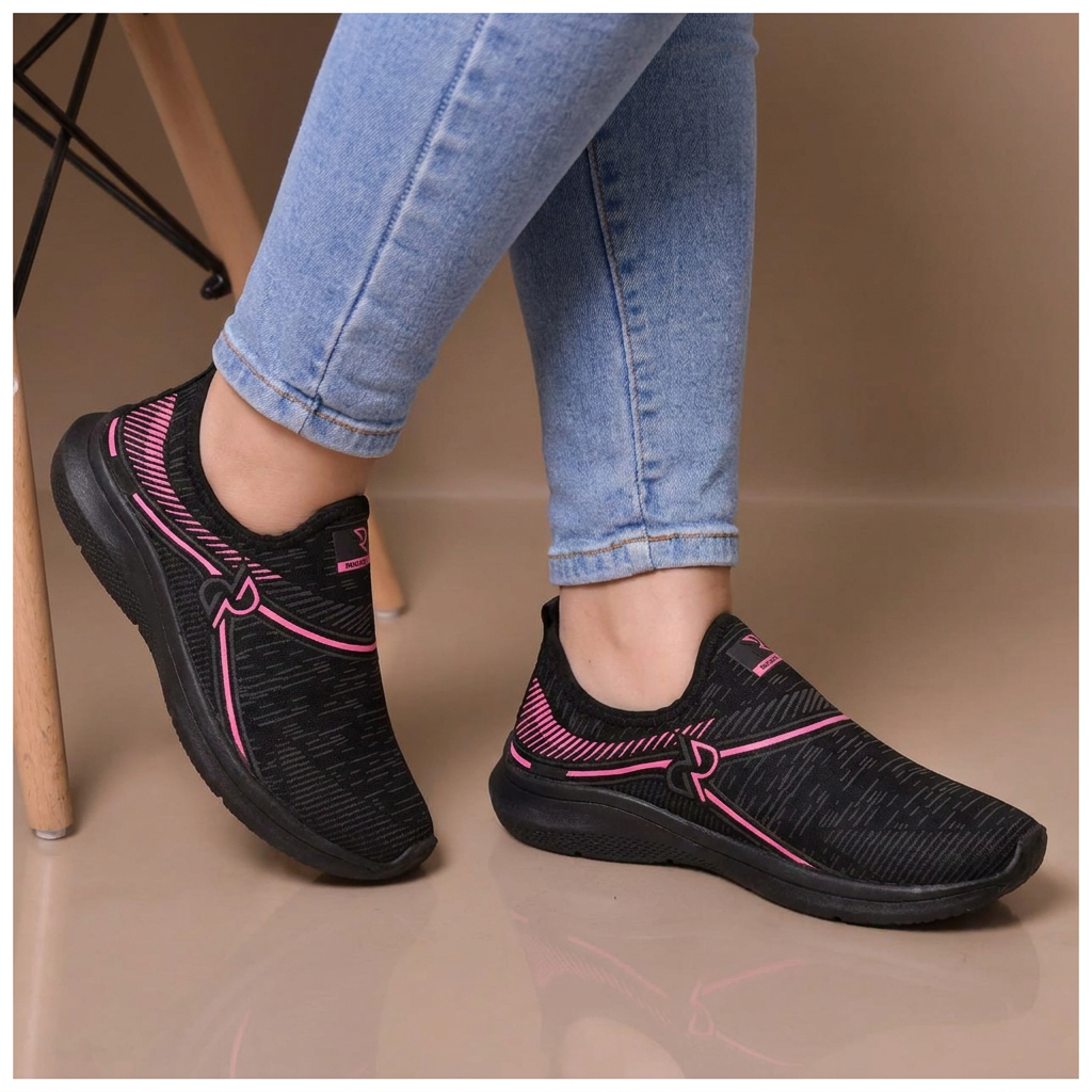 Tênis Meia Feminino Calce Fácil Academia Botinha Ortopédico Esportivo Sneaker Slip On Sem cadarço Casual confortável