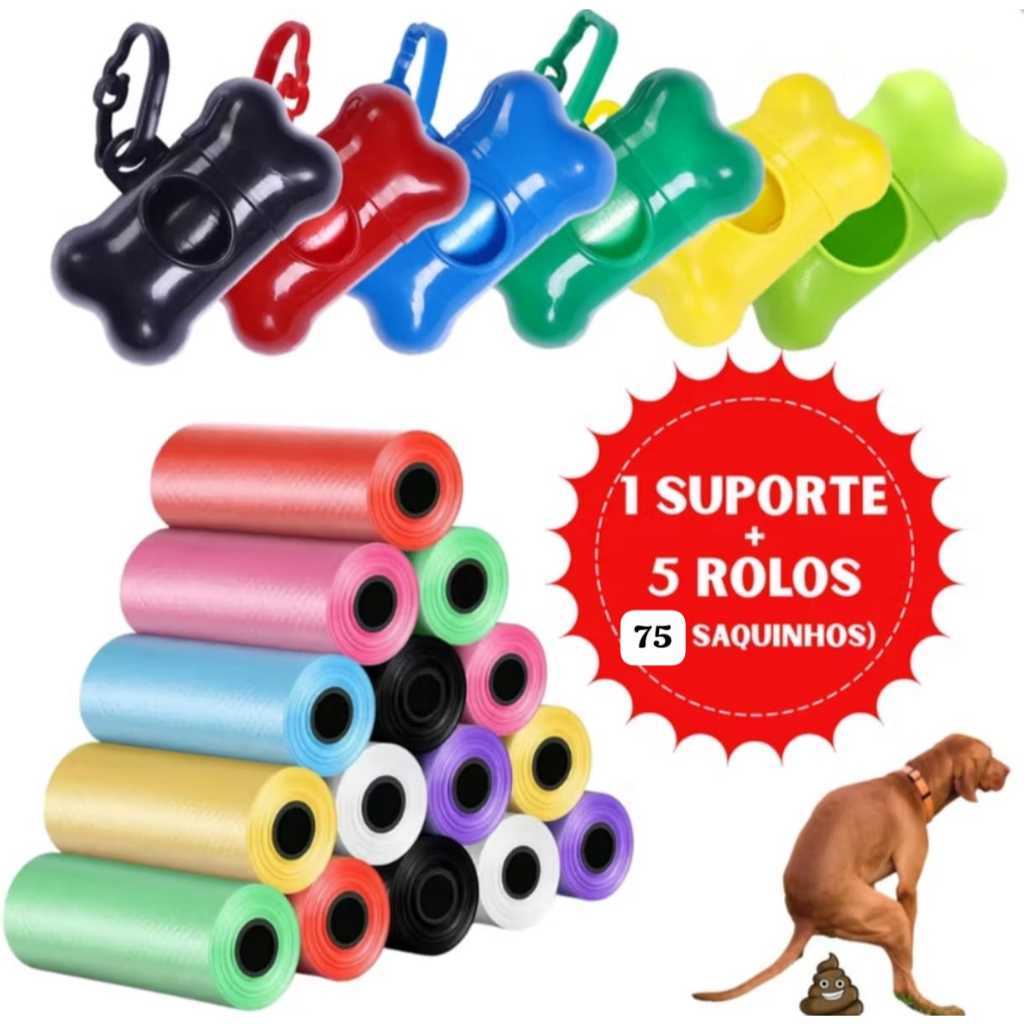 Saco Refil Cata Coco Sacolas 75 Saquinhos Biodegradável Prático Para Pet Cata Caca, Saco Lixo Pet