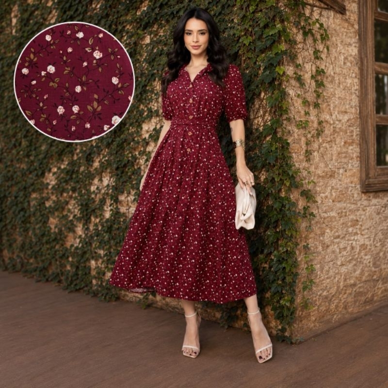 VESTIDO FEMININO CHAMISE ELEGANTE LUXO BOTÕES FUNCIONAIS PRIMAVERA VERÃO NATAL E ANO NOVO
