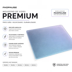 Mouse pad de vidro PAD PAUSE 2.0 SILK GLIDE profissional 30x30, 30x40, 30x50, 40x40 +Control PRO estilo SKYPAD