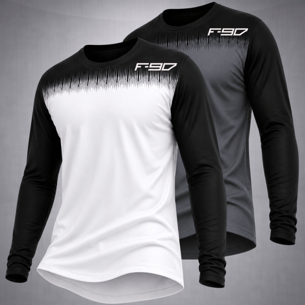 Kit 2 Camisetas Masculinas Dry Fit Camisa Manga Longa Estampa Minimalista Academia Treino Moda
