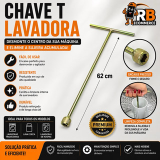 Chave T 10mm Longa 62cm de Máquina de Lavar Roupa Retirar Abrir Agitador Marcas Modelo Universal