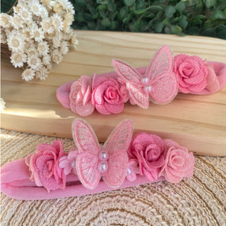 Tiara na faixa meia de seda jardim encantado borboleta para bebe