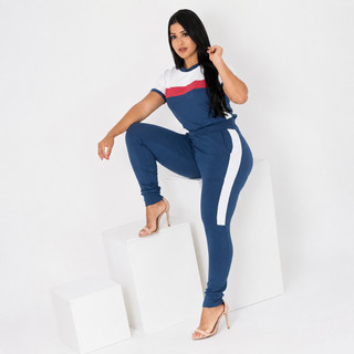 Conjunto Feminino Calça Jogger Cintura Alta Blusa Manga Curta Confortável Casual Elegante Lycra