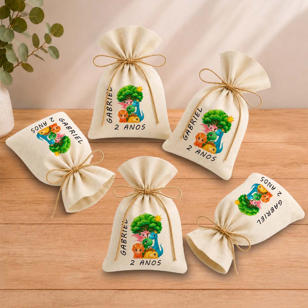 Kit 20 Saquinhos Lembrancinha Personalizada Festa Infantil Aniversário Dinossauro Baby Juntos 11x17