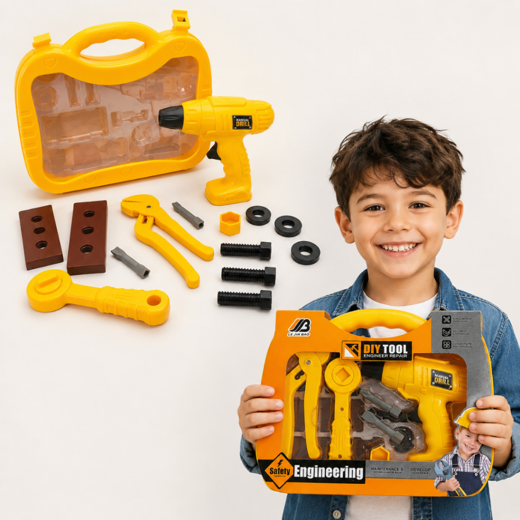 Kit Ferramentas Infantil 15 Peças Maleta Resistente Furadeira Alicate Parafusos Brinquedo Educativo Presente Menino