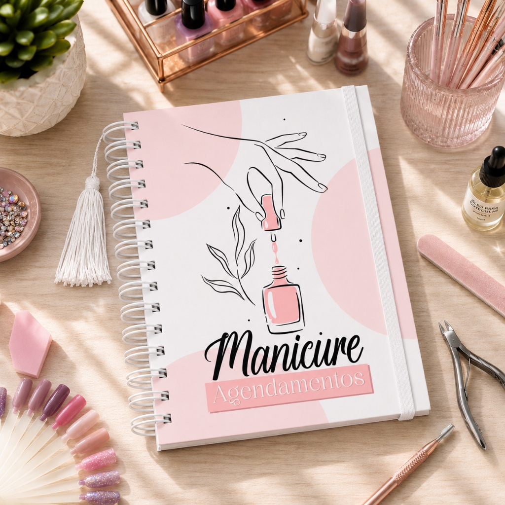 Caderneta Agendamento Manicure Caderno Agenda Nail Designer 365 Dias 30 em 30 Minutos Rosa