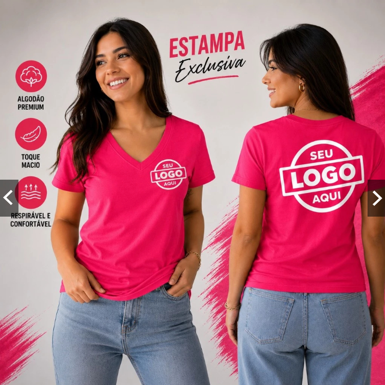 Camiseta Personalizada Baby Look Kit 2 Unidades Estampa DTF Alta Qualidade Não Desbota