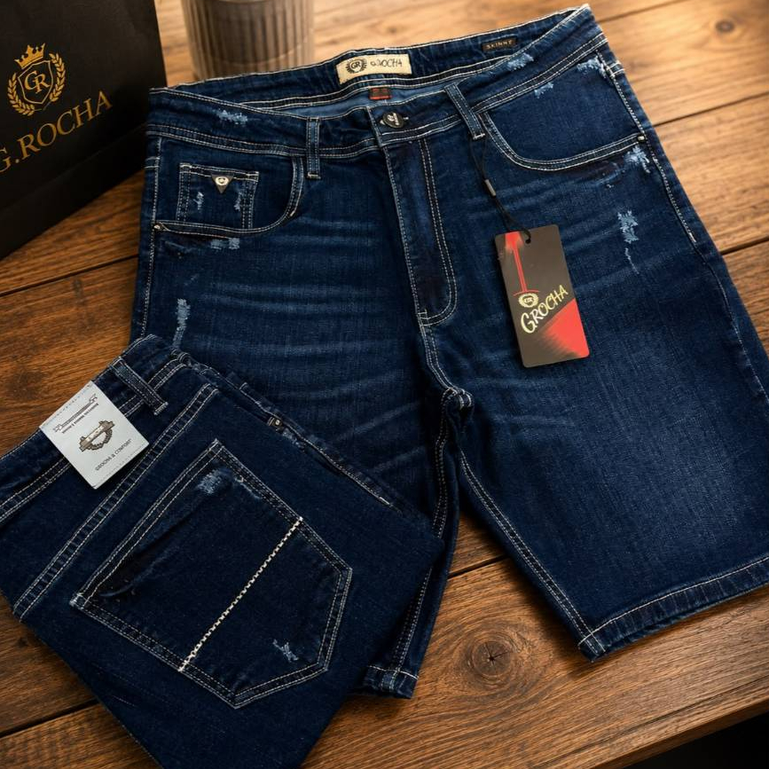 Bermuda Jeans Masculina Slim Com Elastano Premium Confortável Casual do 38 ao 48