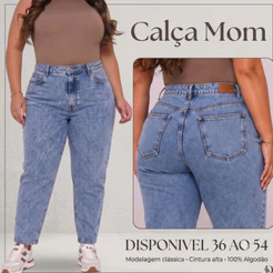 Calça Jeans Mom Feminina Plus Size Marmorizado Cintura Alta Feminina Tecido 100% Algodão