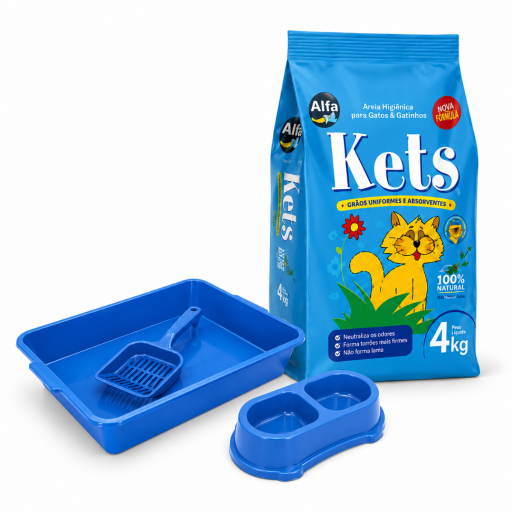 Kit Areia Kets 4Kg Caixa de Areia para gatos comedor e bebedor pazinha — imagem 2 de 2