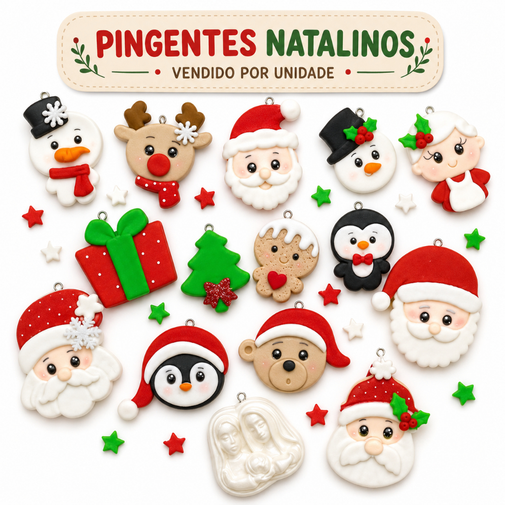 Pingente Biscuit Decorativo Natalino para Artesanato e Lembrancinhas