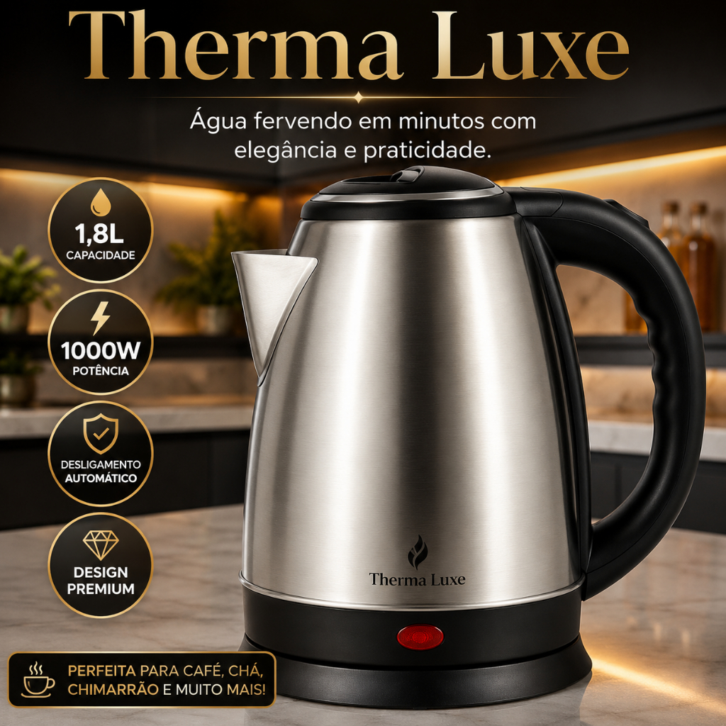 Chaleira Elétrica Inox 1,8L 1000W 127V Desligamento Automático Aquecimento Rápido Grande Capacidade