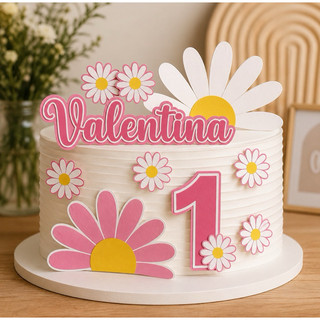 Topo de Bolo Jardim das Margaridas feito em Camadas de Papel 180gr - Luxo/Tags Topper Personalizados