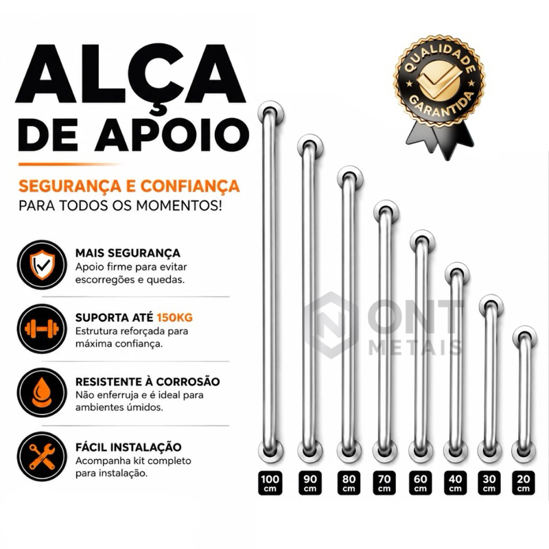 Alça de Apoio Para Banheiro Escadas em alumínio de 20cm a 100cm Auxilia Idosos PCD e Gestantes