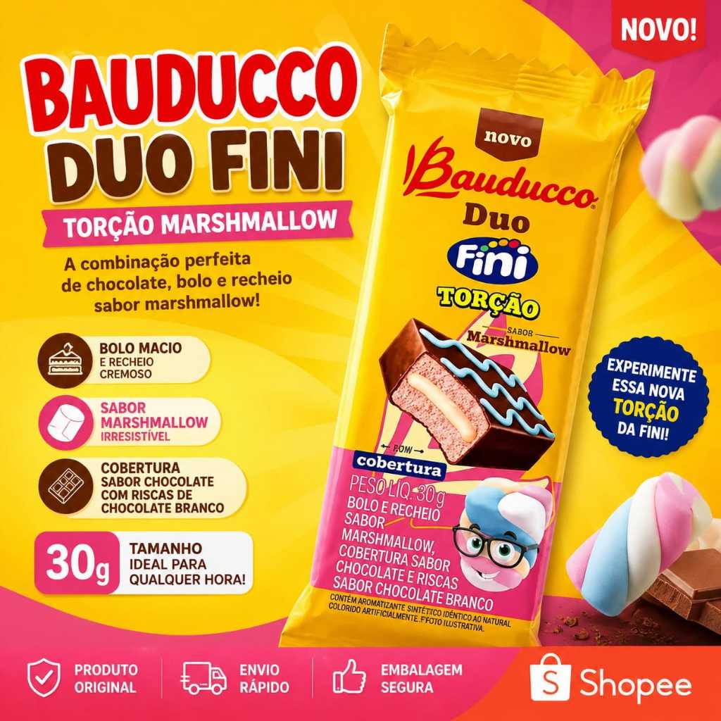 Bolinho Bauducco Duo Fini Torção Marshmallow 15 Unidades 30g