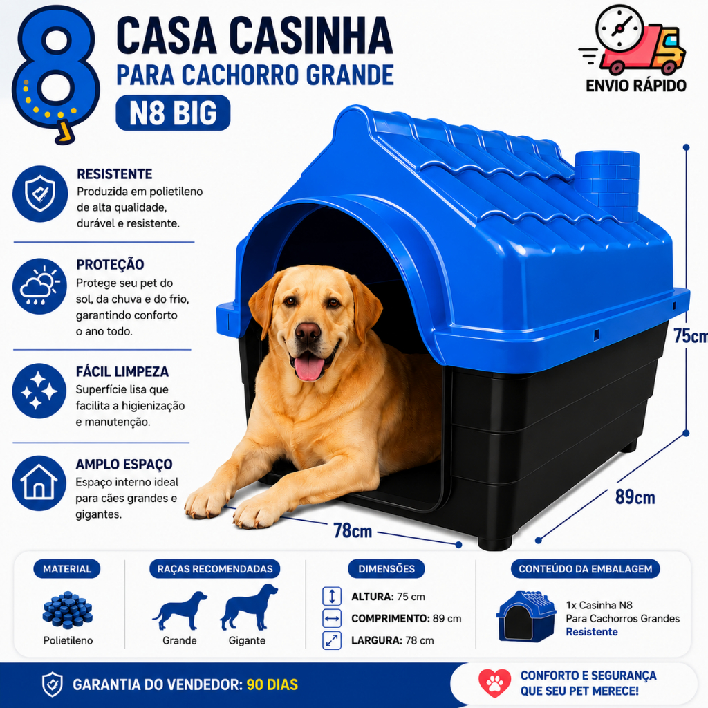 Casinha Plástica Desmontável Cachorros Cães Grande Porte N 8