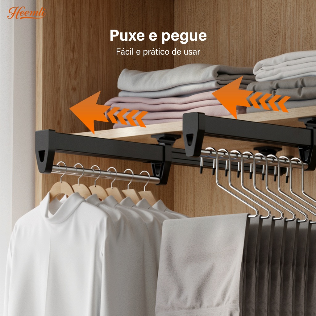 Heemli Cabideiro Retrátil para Guarda-Roupa Organizador de…
