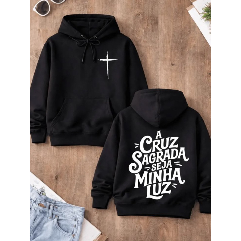 Moletom Canguru Com Capuz Unissex Estampa Cristã A Cruz Sagrasa
