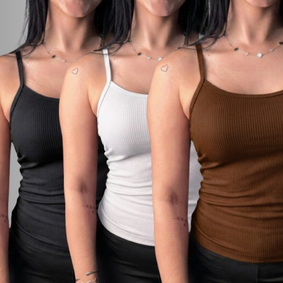 KIT 3 PEÇAS REGATA FEMININA ALCINHA CANELADA - MODA VERÃO