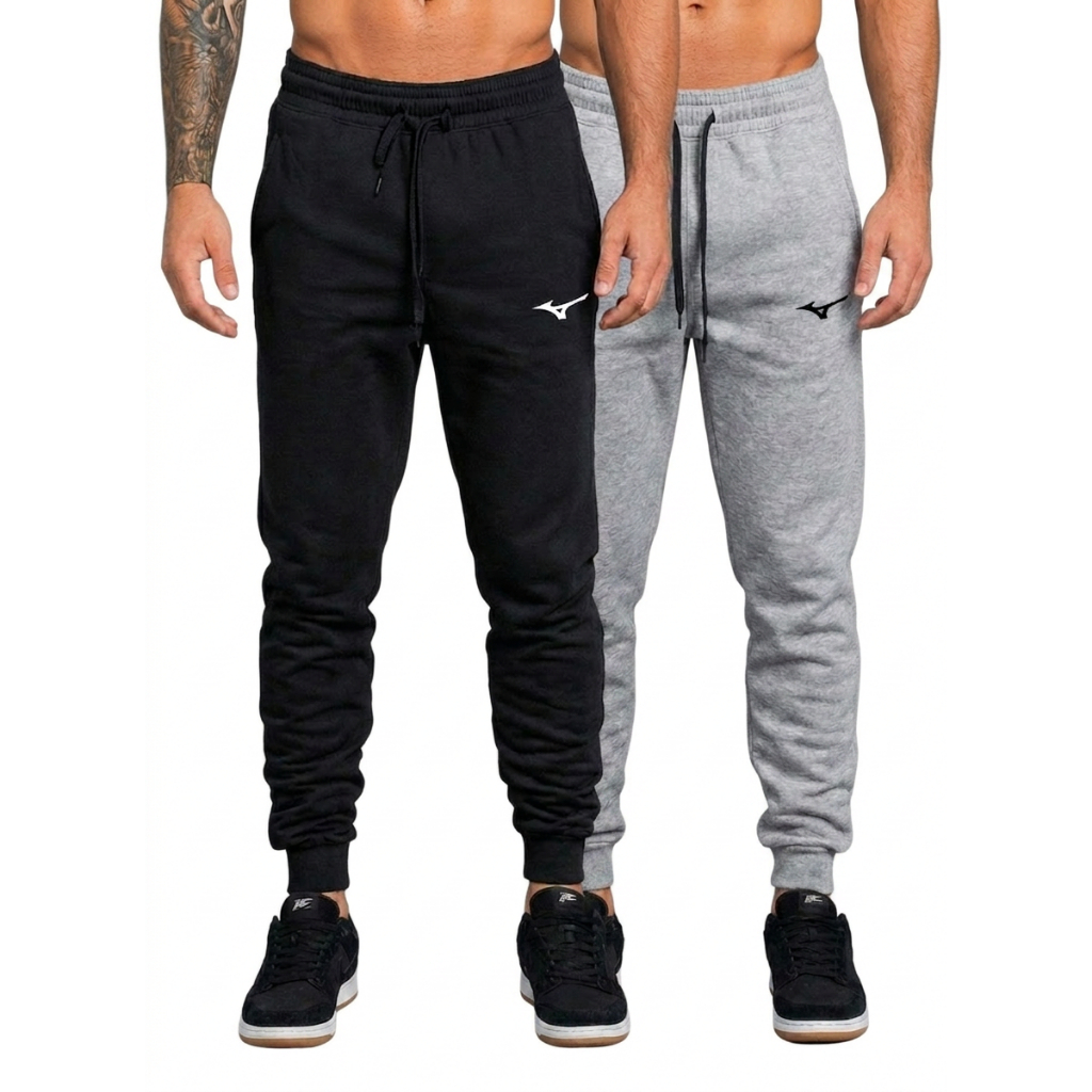 Kit 02 Calças Jogger Masculina Esportiva Moletom Preta ou Cinza – Conforto e Estilo para Academia
