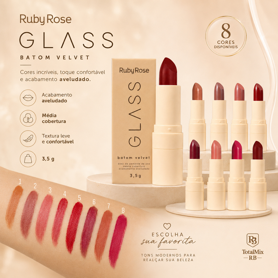 Ruby Rose Batom Bala Velvet Glass - Hb5482 Acabamento Aveludado Acetinado