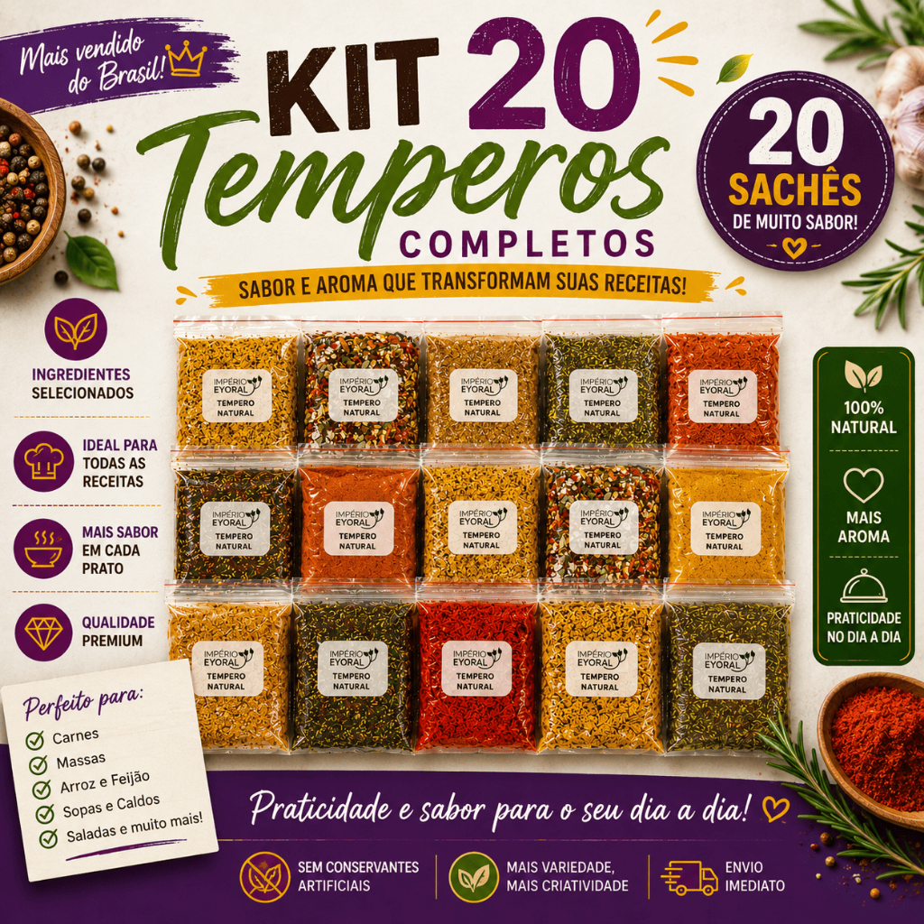 Kit 20 Temperos Naturais Para Cozinha Completo Especiarias Para Carnes Arroz Feijão Receitas