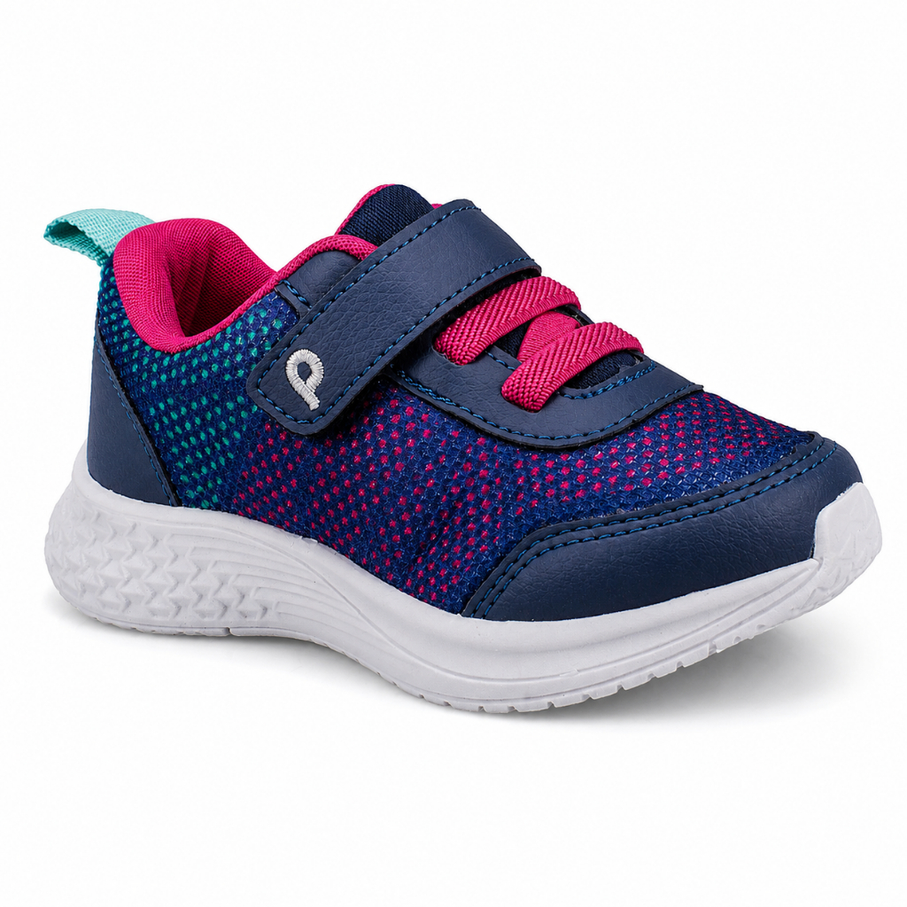 Tênis Jogging Infantil Menina Pequito Escolar Volta as Aulas Calce Fácil Azul Pink 5210