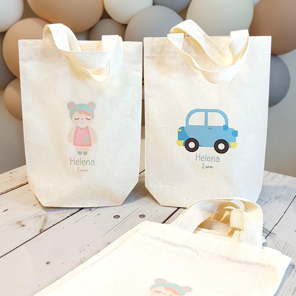 10 Sacolinha Surpresa Carrinho e Boneca - Lembrancinha de Aniversário Personalizada
