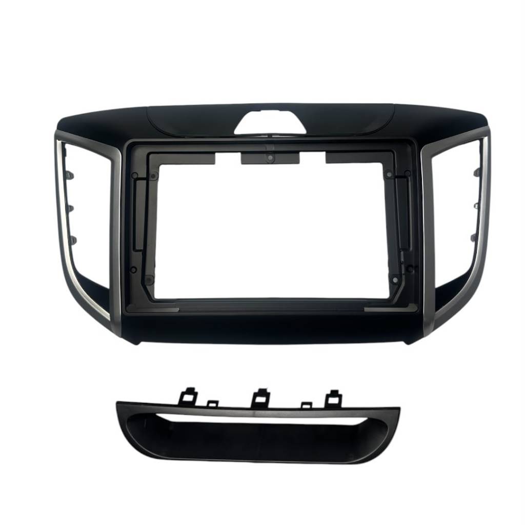 Moldura 9P Hyundai Creta Até 21 Creta Actyon 22 Acima Painel Multimídia 2din Preto c Prata Alto Acab