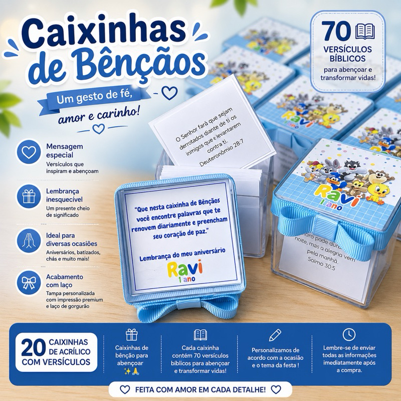 20 Caixinhas de Bênçãos Personalizadas com Versículos | Lembrancinha Cristã Infantil Batizado Aniversário Caixa