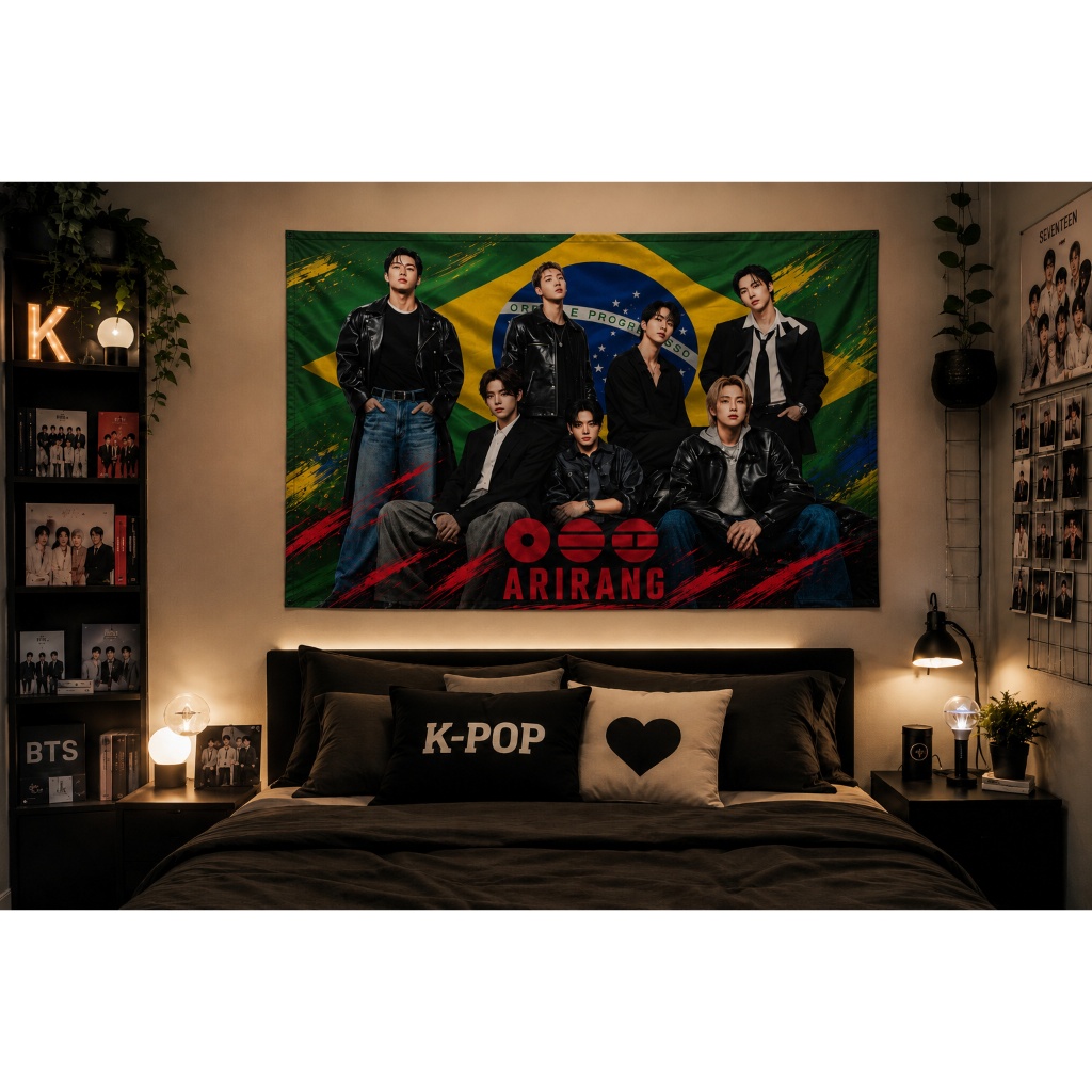 Bandeira Bts Kpop Arirang Brasil 1,50x1,00 metros — imagem 2 de 2