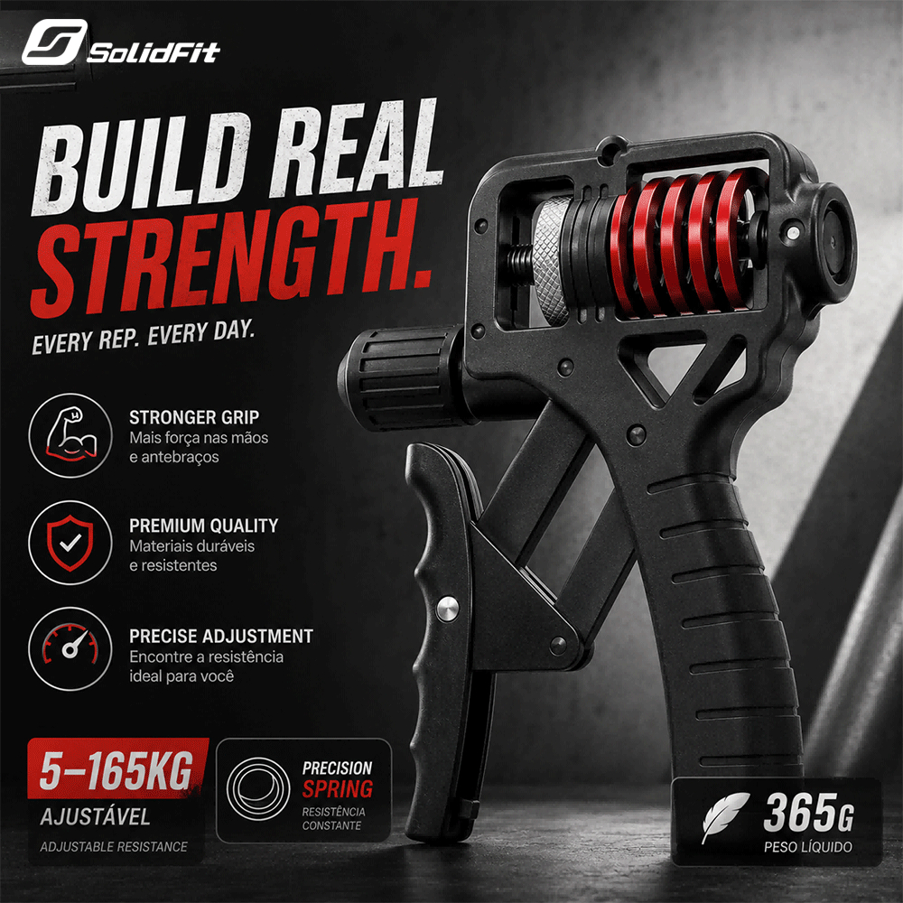 SolidFit Fortalecedor de Mão e Antibraço Handgrip Resistente Ajustável 5-165 kg de Resistência