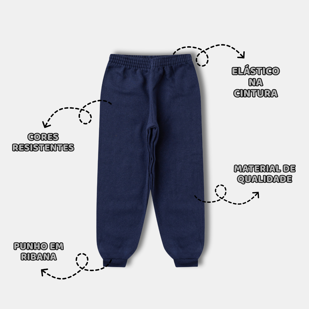 Kit 3 Calças de Moletom Infantil Unissex com Punho Menino e Menina Uniforme Escolar Tamanhos 1 ao 14