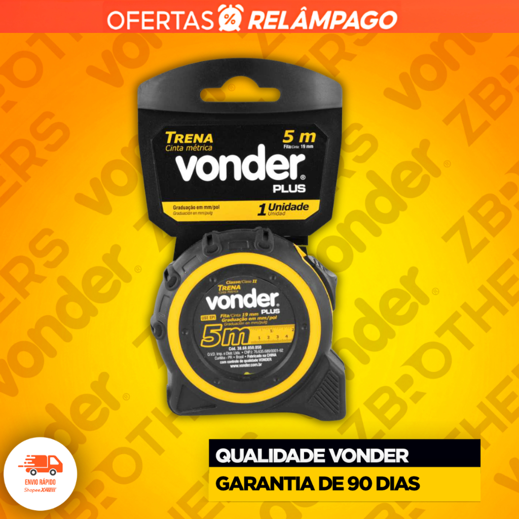 Trena de Aço 5m x 19mm Vonder Plus Com Trava e Presilha Profissional Resistente Premium · foto 2