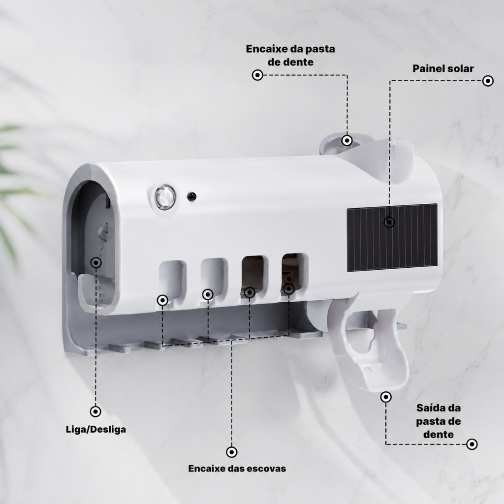 Dispenser Automático Pasta De Dente + Suporte Escova Uv