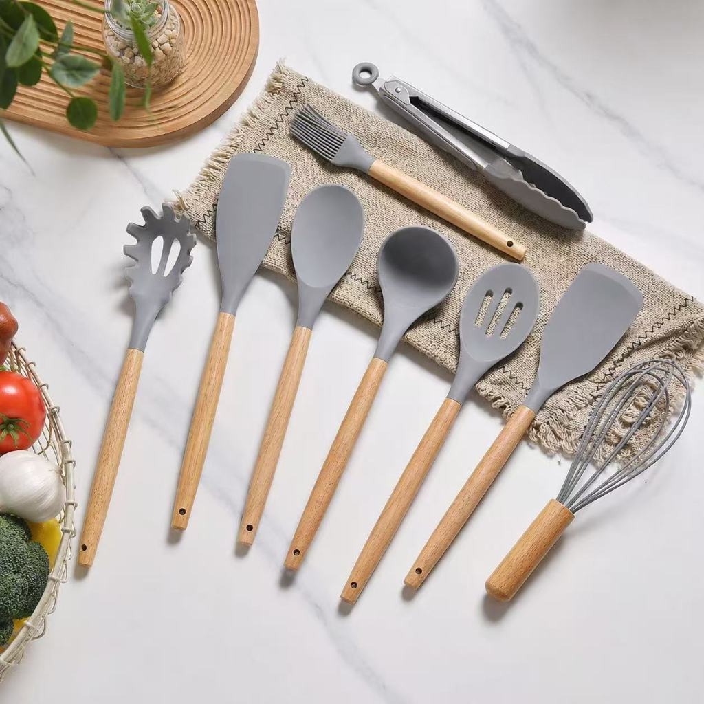 KIT de Utensílios Para Cozinha em Silicone e Bambu 12 Peças novo 2025