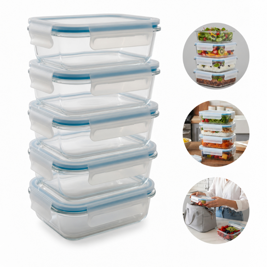 Kit 2 a 5 Potes 630ml Herméticos de Vidro com Tampa Conservação de Alimentos Marmita pra Geladeira Freezer Microondas