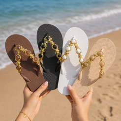 Chinelos Cores Variadas Feminino Modelo Pedraria Metal Elegância E Conforto Para O Seu Verão