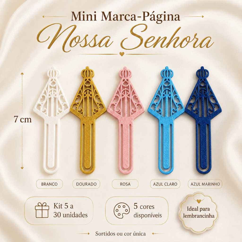 Kit Mini Marca-Página Nossa Senhora Aparecida 7cm Lembrancinha Religiosa Marcador de Livro Catequese Presente Devocional