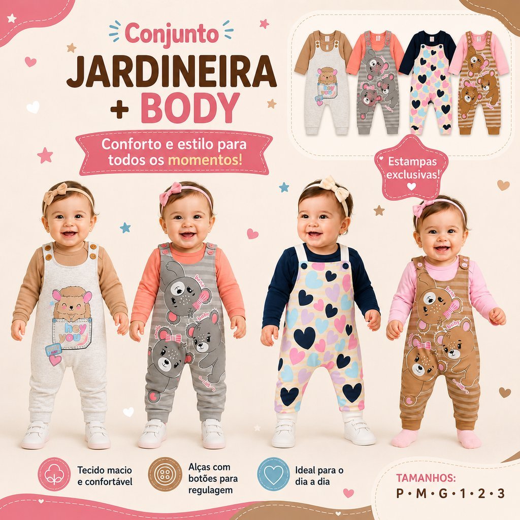 Conjunto Jardineira e Body Inverno Menina