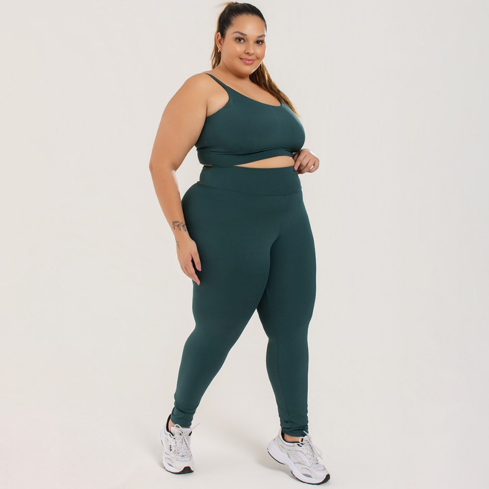 Conjunto Blackout Plus Size Feminino Poliamida Legging Cós Alto Academia